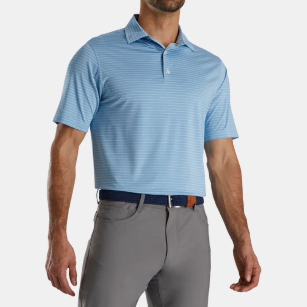 Men's Blue Striped FootJoy Polo - Picture 2 of 4